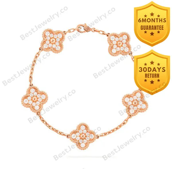 Clover 5 Motifs Pink Gold Diamond Bracelet