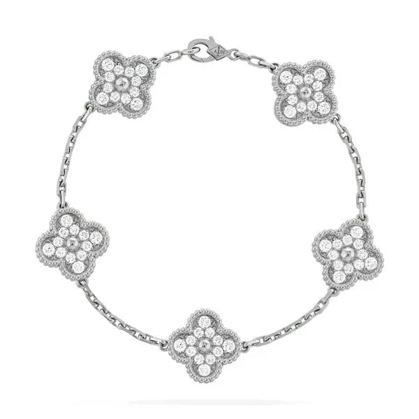 Clover 5 Motifs Silver Diamond Bracelet