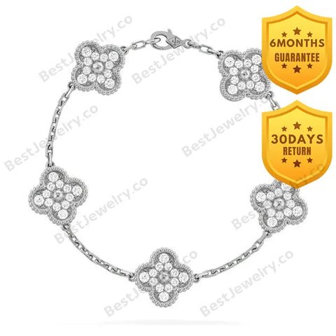 Clover 5 Motifs Silver Diamond Bracelet