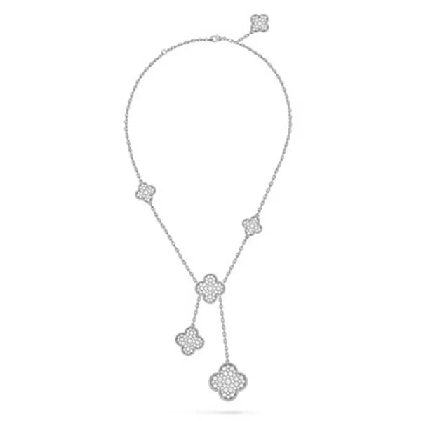 Clover 5 Motifs Silver Diamonds Necklace