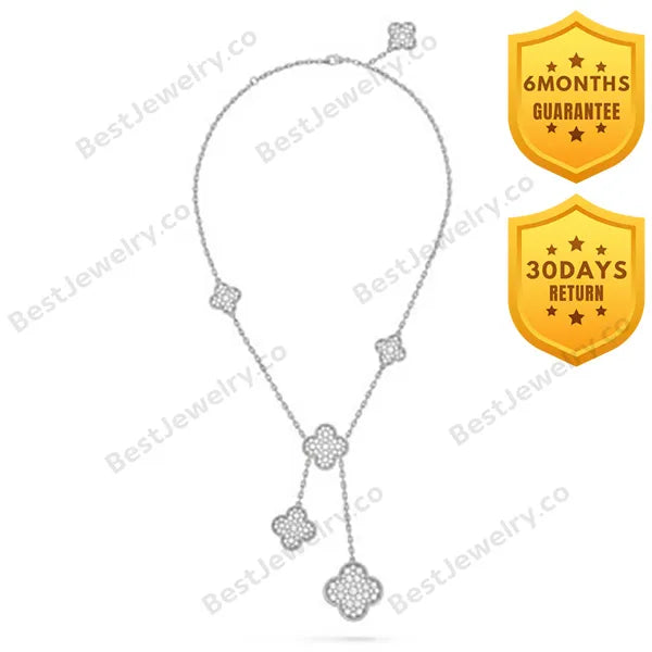 Clover 5 Motifs Silver Diamonds Necklace