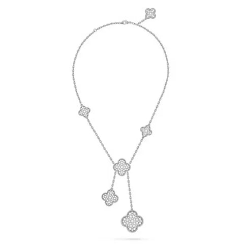 Clover 5 Motifs Silver Diamonds Necklace