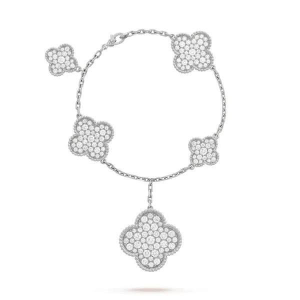 Clover 6 Motifs Silver Diamond Bracelet