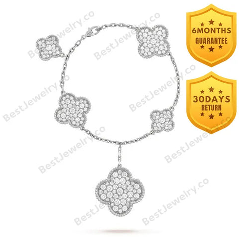 Clover 6 Motifs Silver Diamond Bracelet