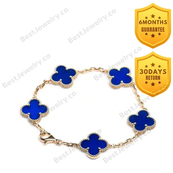 Clover Bracelet 5 Motifs Blue Agate