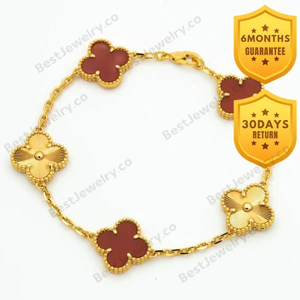 Clover Bracelet 5 Motifs Carnelian Gold