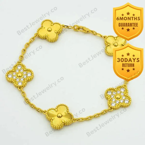 Clover Bracelet 5 Motifs Gold Diamond