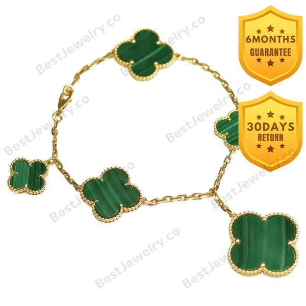 Clover Bracelet 5 Motifs Malachite Gold