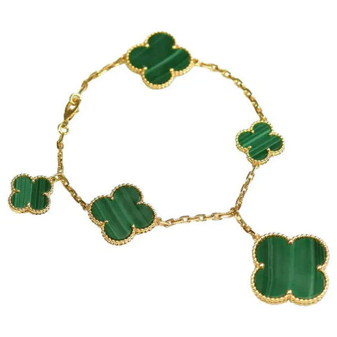 Clover Bracelet 5 Motifs Malachite Gold