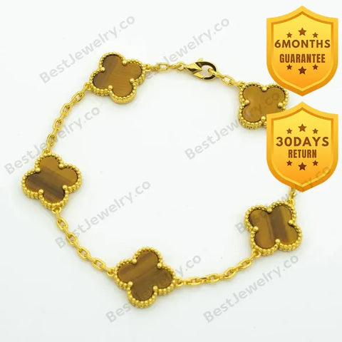 Clover Bracelet 5 Motifs Tiger Eye