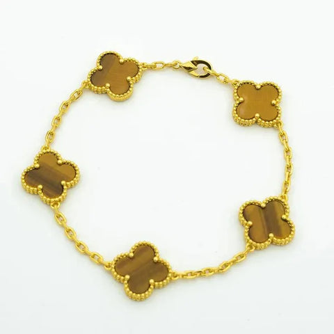 Clover Bracelet 5 Motifs Tiger Eye