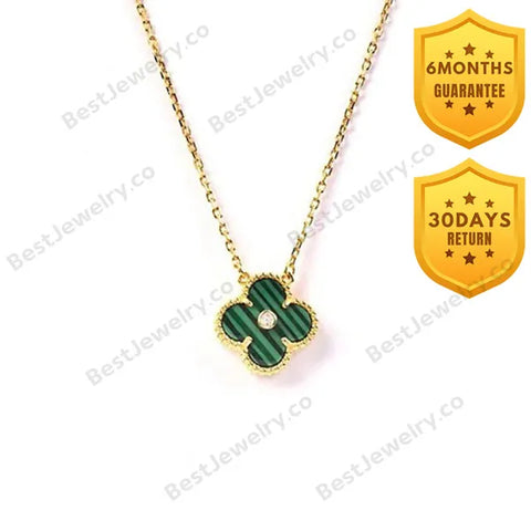 Clover Pendant Malachite Gold Necklace