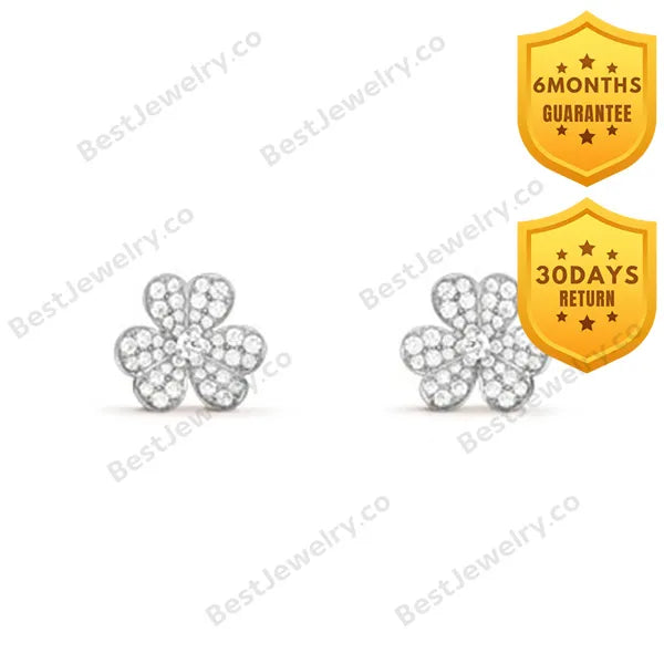 Clover Comos Silver Diamond Earrings