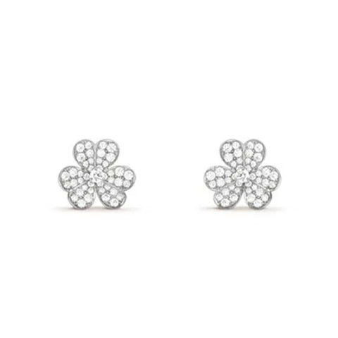 Clover Comos Silver Diamond Earrings