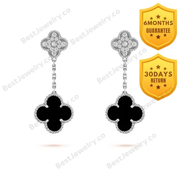 Clover Diamond And Onyx Earrings