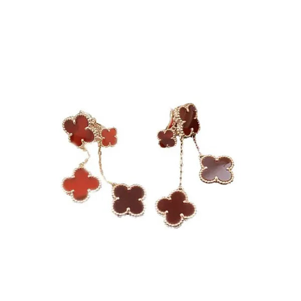 Clover Earrings Carnelian 4 Motifs Pink Gold