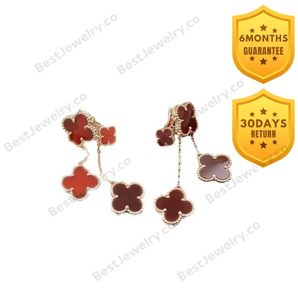 Clover Earrings Carnelian 4 Motifs Pink Gold