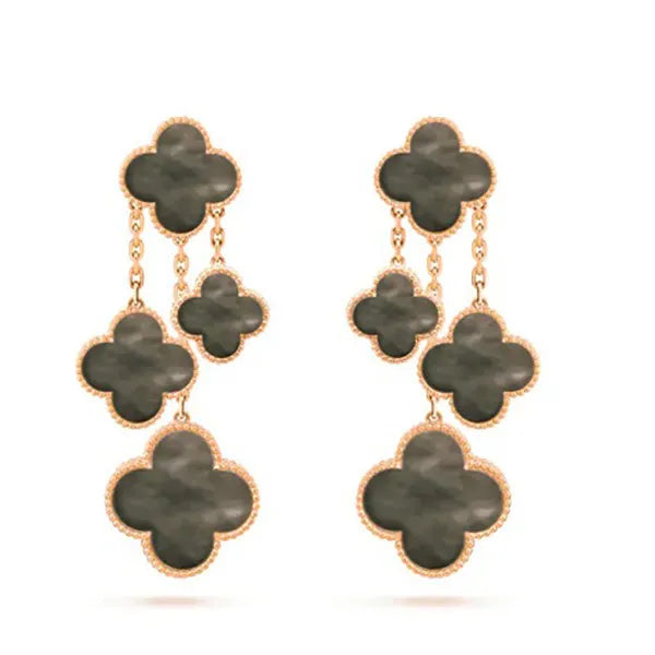 Clover Earrings Dark Mop 4 Motifs Pink Gold