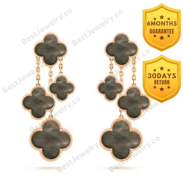 Clover Earrings Dark Mop 4 Motifs Pink Gold