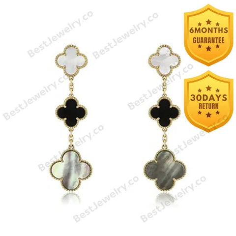 Clover Earrings Gold Onyx Mop 3 Motifs