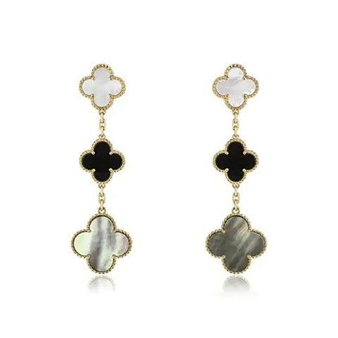 Clover Earrings Gold Onyx Mop 3 Motifs