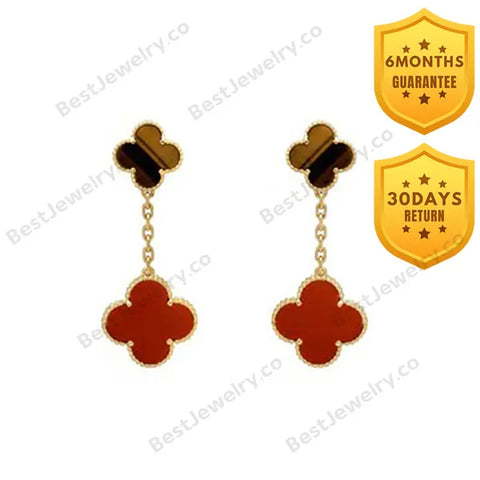 Clover Earrings Gold Tiger Eye Carnelian 2 Motifs