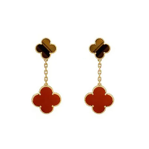 Clover Earrings Gold Tiger Eye Carnelian 2 Motifs