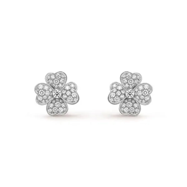 Clover Earrings Silver Diamond