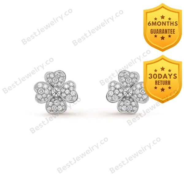 Clover Earrings Silver Diamond