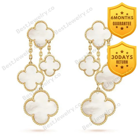 Clover Earrings White Mop 4 Motifs Gold