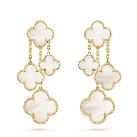 Clover Earrings White Mop 4 Motifs Gold