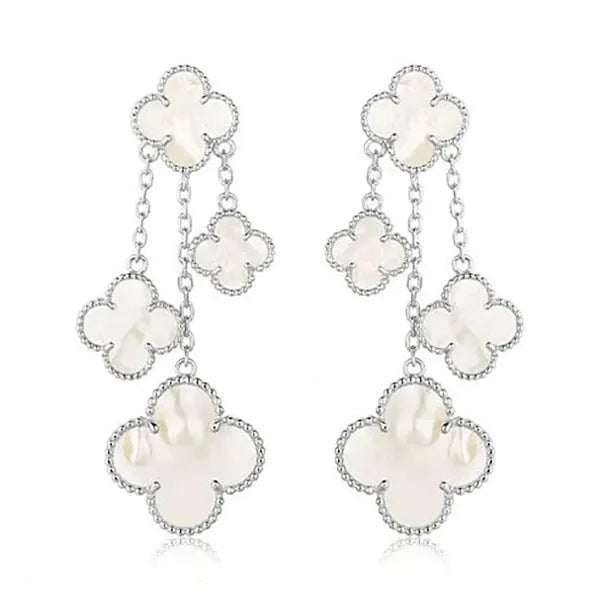 Clover Earrings White Mop 4 Motifs Silver