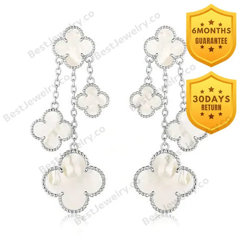 Clover Earrings White Mop 4 Motifs Silver