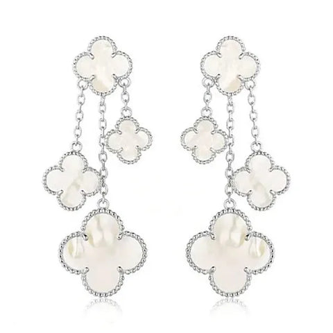 Clover Earrings White Mop 4 Motifs Silver