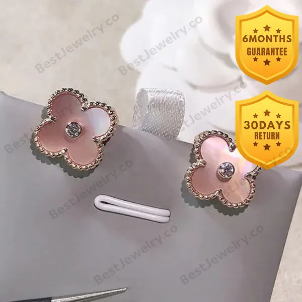 Clover Gold Pink Mop Earrings