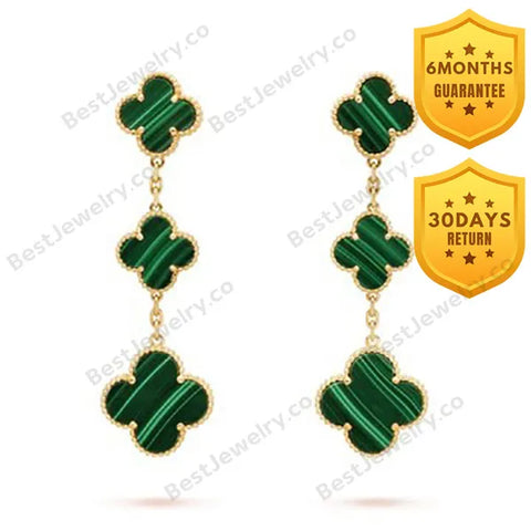 Clover Malachite 3 Motifs Gold Earrings