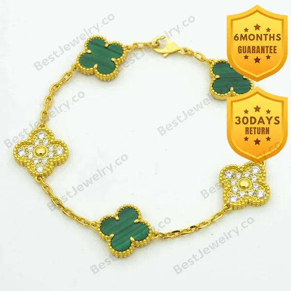 Clover Malachite Diamond Bracelet 5 Motifs