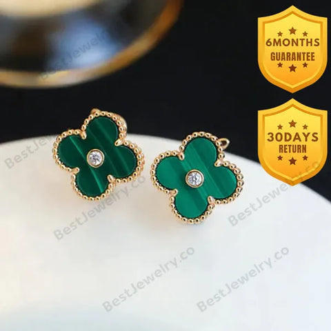 Clover Malachite Diamond Earrings