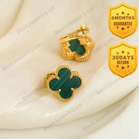 Clover Medium Gold Malachite Stud Earrings