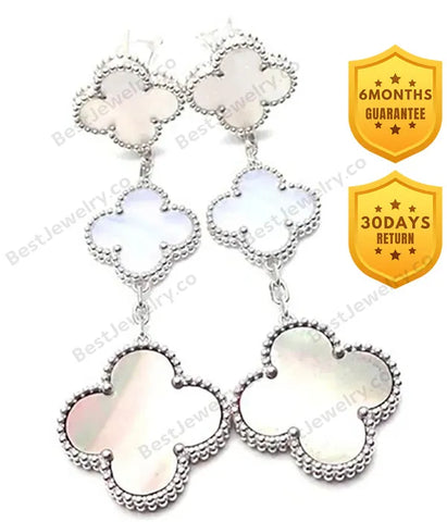 Clover Mop 3 Motifs Silver Earrings