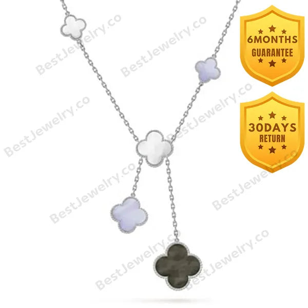 Clover Mop Chalcedony Necklace Silver 6 Motifs