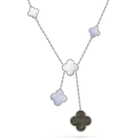 Clover Mop Chalcedony Necklace Silver 6 Motifs