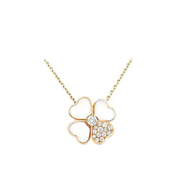 Clover Mop Diamond Pink Gold Necklace