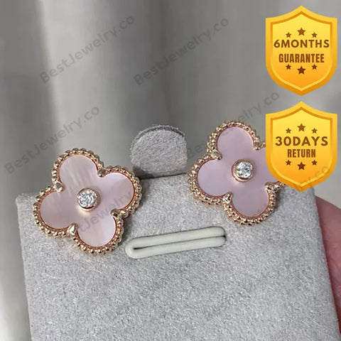 Clover Mop Pink Gold Diamond Earrings