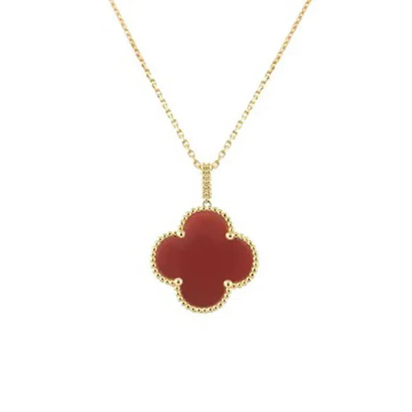 Clover Necklace Gold Carnelian