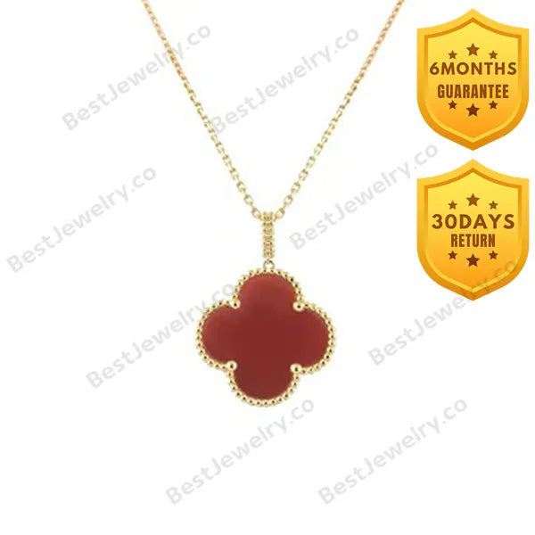 Clover Necklace Gold Carnelian