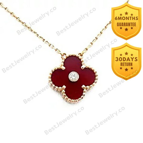 Clover Necklace Gold Diamond Carnelian