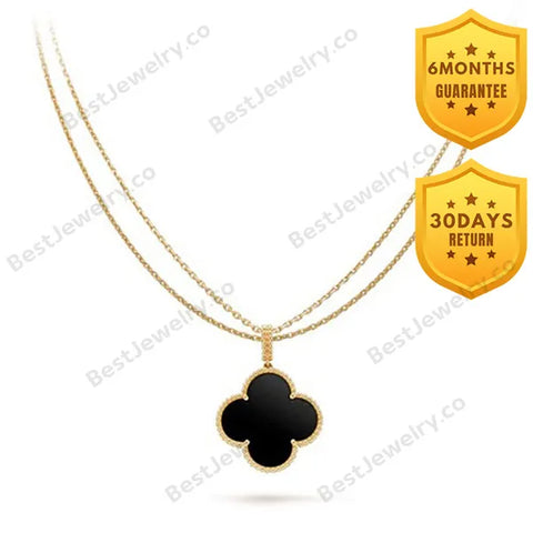 Clover Necklace Gold Onyx