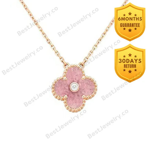 Clover Rhodonite 1 Diamond Pink Gold Necklace