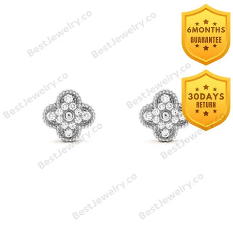 Clover Silver Diamond Stud Earrings